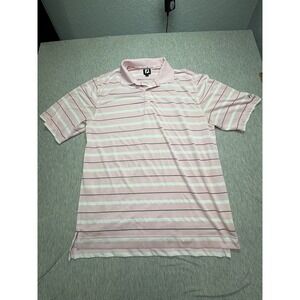 FootJoy Polo Shirt Mens Large Pink/Black/White Striped‎ Logo Golf FJ